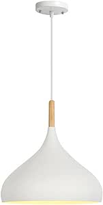 Classic dome Pendant Light Wooden Top E27 Ceiling lamp White