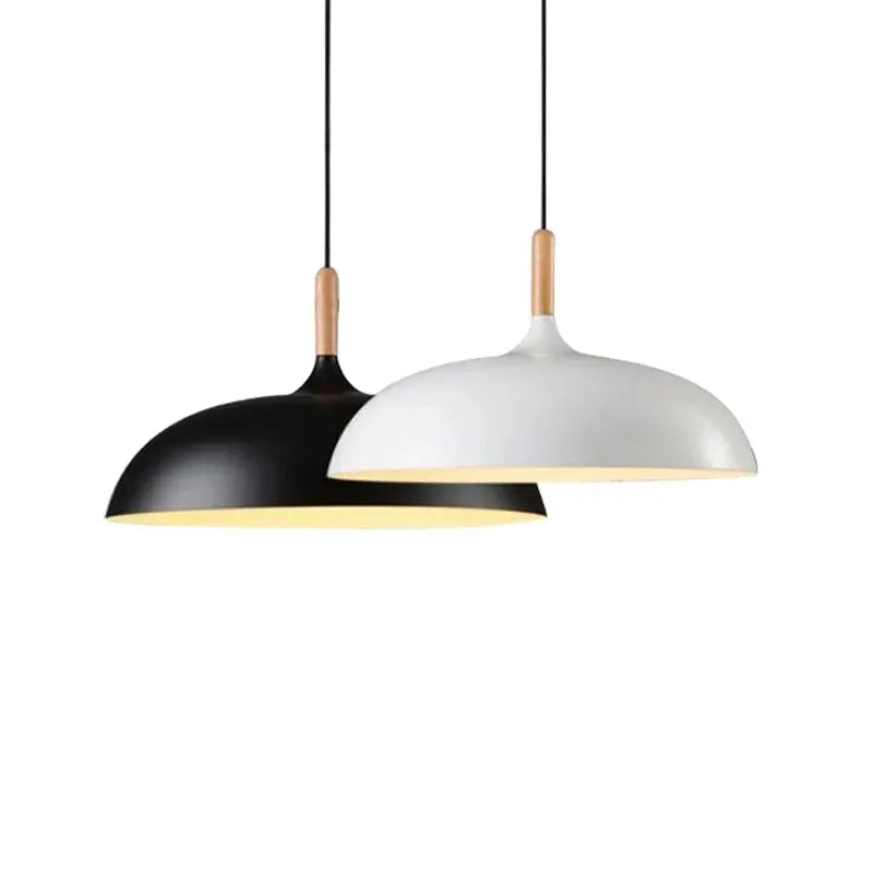 Modern Pendant Light Wooden Top E27 Ceiling lamp White