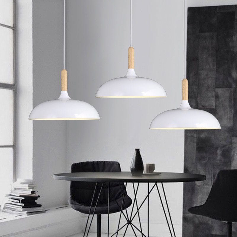 Modern Pendant Light Wooden Top E27 Ceiling lamp White