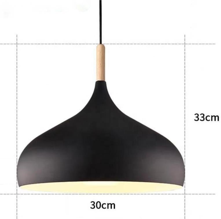 Classic dome Pendant Light Wooden Top E27 Ceiling lamp White