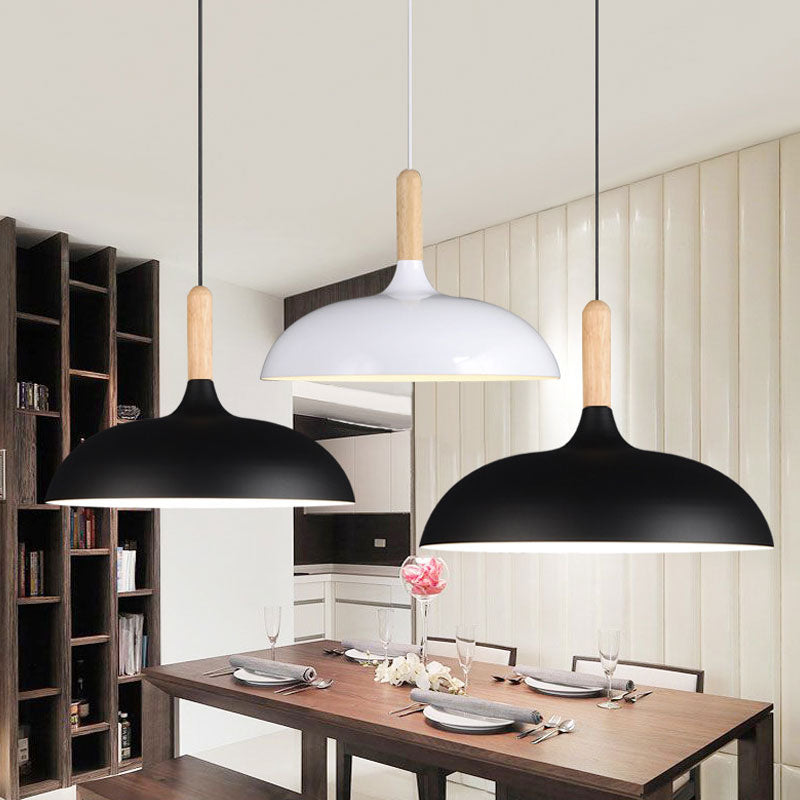 Modern Pendant Light Wooden Top E27 Ceiling lamp White