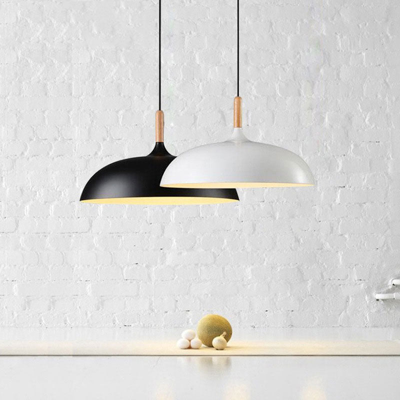 Modern Pendant Light Wooden Top E27 Ceiling lamp White