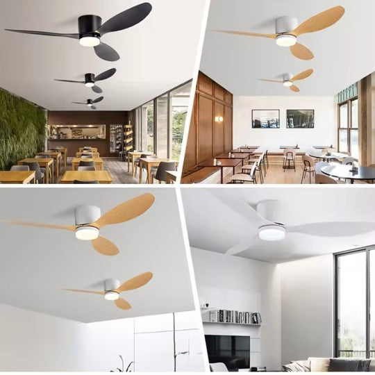 Flush Close to Ceiling Mount ABS DC Motor Ceiling Fan With Remote and LED Light