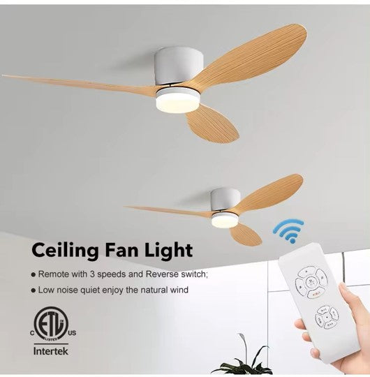 Flush Close to Ceiling Mount ABS DC Motor Ceiling Fan With Remote and LED Light