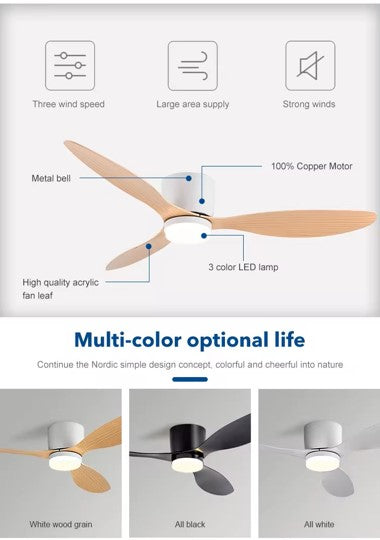 Flush Close to Ceiling Mount ABS DC Motor Ceiling Fan With Remote and LED Light