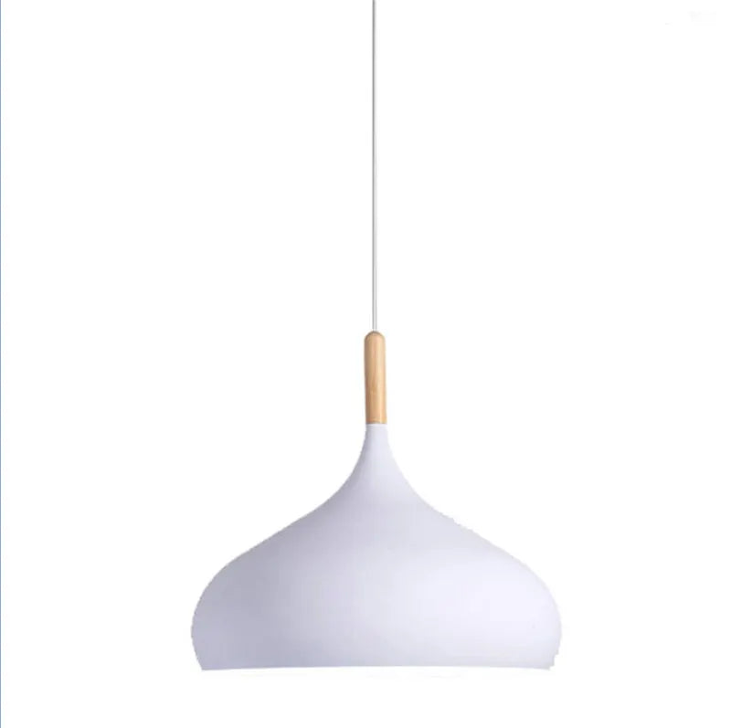 Classic dome Pendant Light Wooden Top E27 Ceiling lamp White